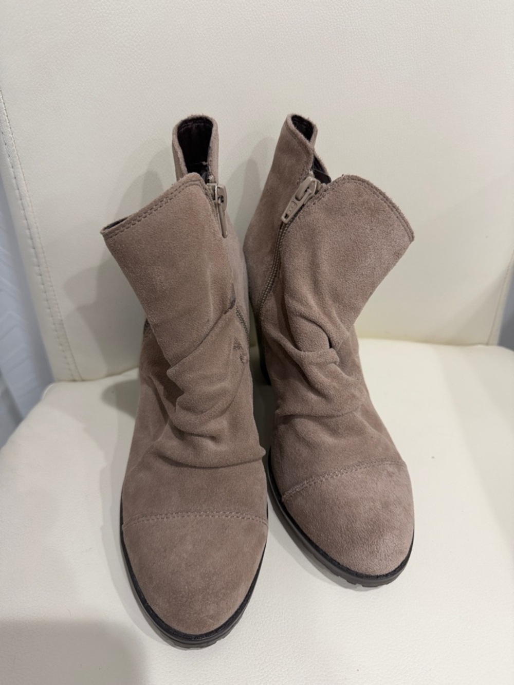 White Mountain Taupe Suede Zip Ankle Booties